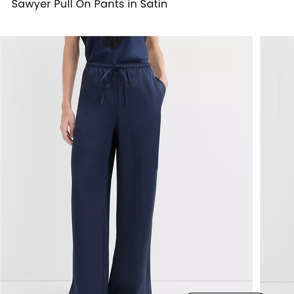 Loft Sawyer Navy Satin Pull-On Pants - Picture 2 of 6
